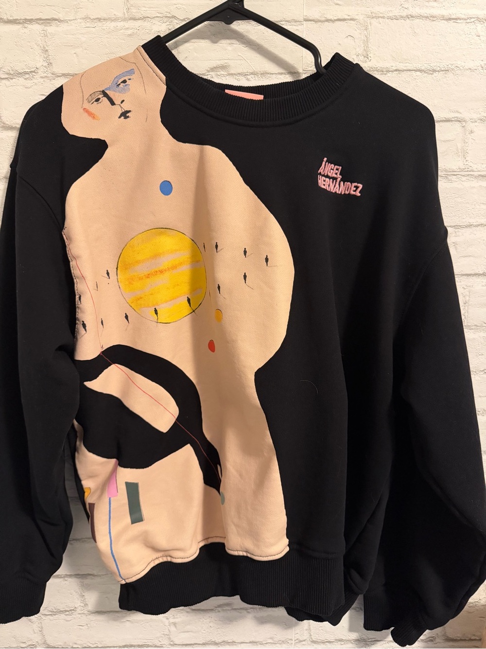Zara Black Sweatshirt with Beige Panel and Pink Label